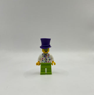 Birthday Party Guest, Dark Purple Top Hat, Green Glasses, White Shirt, Lime Legs,hol197 Minifigure LEGO®   