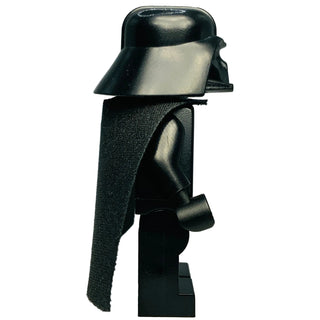 LEGO Darth Vader minifigure with black helmet, silver torso armor, dark gray chest panel, and black cape.