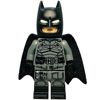 LEGO Batman minifigure with dark bluish gray suit, black cowl with white eyes, black cape, and black boots.