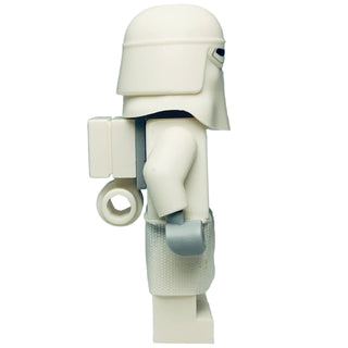 White LEGO Snowtrooper minifigure with helmet, armor, and blaster accessory.