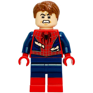 Spider-Man - Dark Blue Arms and Legs, Red Boots, Silver Webbing, Costume Tears, sh1057 Minifigure LEGO® Like New with Head and Hair