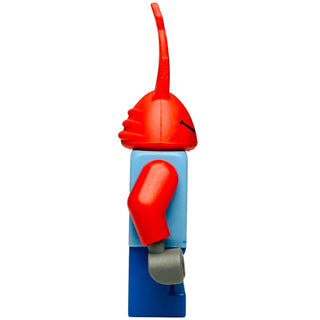 Red crab character figure with red claws, blue body, and curved antenna on white background.