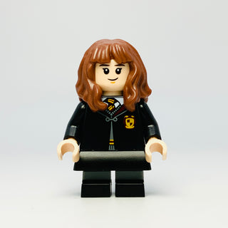 Hermione Granger - Gryffindor Robe Clasped, Black Skirt, Black Short Legs with Dark Bluish Gray Stripes, Open Mouth Scared / Closed Mouth Grin, hp468 Minifigure LEGO®