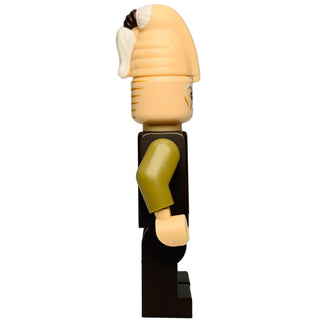 LEGO Ki-Adi-Mundi minifigure with tan head, white ear, tan torso, straight black belt, printed olive and black legs, and tan 