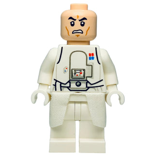 Tan minifigure with angry expression, white armor suit with command panel details, and white textured cape.