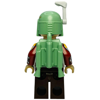 LEGO Star Wars minifigure with green helmet and armor, red and tan shoulders, black legs, and tan hands.