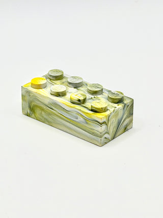 White w/ Yellow & Blue Marbled, 1970's Grangemouth Test 2x4 LEGO® Brick Part LEGO®