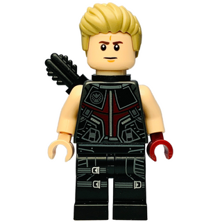 Hawkeye - Black and Dark Suit, Dark Tan Hair, Quiver, Silver Zipper, sh0925 Minifigure LEGO® Like New
