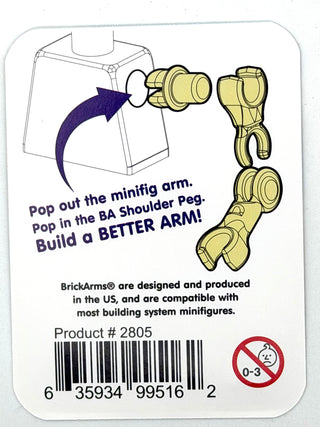 Yellow articulated robot arms with shoulder peg connectors displayed in assembly configuration.