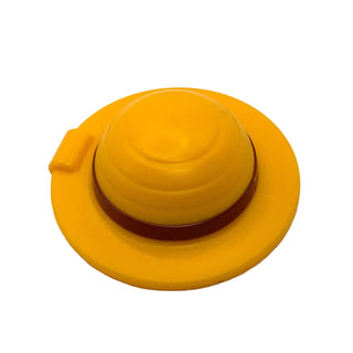 Minifigure, Headgear Straw Hat with Bar Handle with Molded Dark Red Band Pattern, Part# 112531pb01 Part LEGO® Bright Light Orange