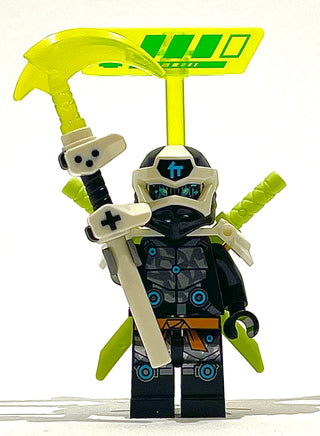 Cole - Digi Cole, Shoulder Armor with Scabbard, njo588 Minifigure LEGO® Like New with Game Health bar Controller & swords  
