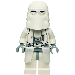 White LEGO Snowtrooper minifigure with helmet, armor details, and gray hands.