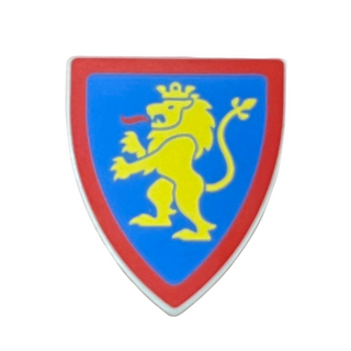 Minifigure Shield Triangular Short with Yellow Lion Standing with Raised Foot on Blue Background with Red Border Pattern, 3846pb064 Part LEGO®