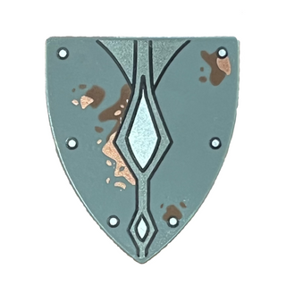 Minifigure Shield Triangular Short with Silver Rivets and Diamonds Rust and Dirt Stains Pattern, 3846pb037 Part LEGO®