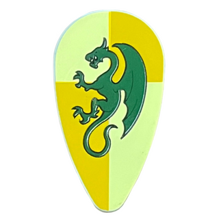 Minifigure Shield Oval with Dark Green Dragon on Bright Light Orange and Bright Light Yellow Quarters Background Pattern, 2586p4k Part LEGO®