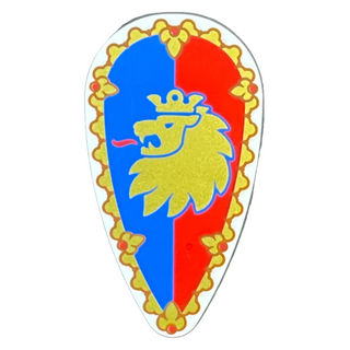 Minifigure Shield Oval with Gold Border and Lion Head on Blue and Red Background Pattern, 2586pb012 Part LEGO®