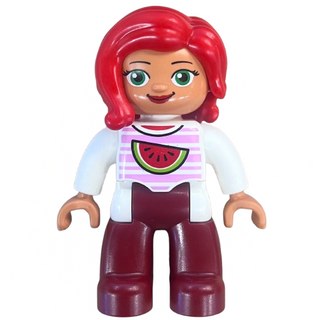 Duplo Figure Lego Ville, Female, White Top with Watermelon Pattern, 47394pb226 Minifigure LEGO®