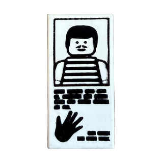 Tile 1 x 2 with Hand Print and Striped Shirt Pattern Part# 3069px35 Part LEGO® White