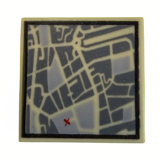 Tile 2 x 2 with Map Street Level with Red 'X' Pattern Part# 3068pb0634 Part LEGO® Tan