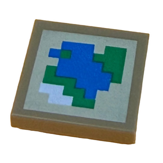 Tile 2 x 2 with Pixelated Blue, Green and White on Tan Background Pattern Part# 3068pb1103 Part LEGO® Dark Tan