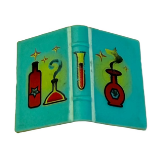 Minifigure, Utensil Book 2x3 with Red and Yellow Bottles, Flasks and Sparkles Pattern, Part# 33009px1 Part LEGO® Light Turquoise Very Good