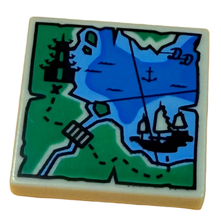 Tile 2 x 2 with Ninjago Map with Dotted Line Trail, and Script 'DD' Pattern Part# 3068pb1098 Part LEGO® Tan