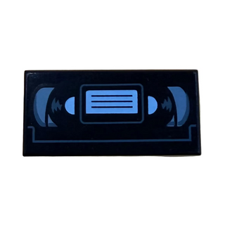Tile 1 x 2 with Video Cassette / VHS Tape Pattern Part# 3069pb0718 Part LEGO® Black
