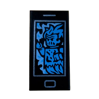 Tile 1 x 2 with Cell Phone / Smartphone and Medium Azure Ghost Pattern Part# 3069pb0724 Part LEGO® Black