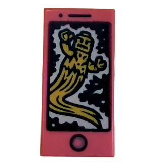 Tile 1 x 2 with Cell Phone / Smartphone and Bright Light Orange Ghost Pattern Part# 3069pb0723 Part LEGO® Coral