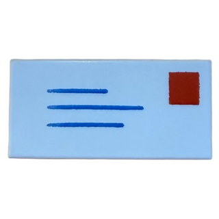 Tile 1 x 2 with Blue Lines and Red Square Pattern Part# 3069p01 Part LEGO® White