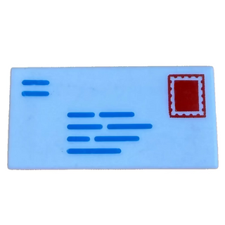 Tile 1 x 2 with Dark Azure Lines and Red Rectangle Pattern Part# 3069pb0851 Part LEGO® White
