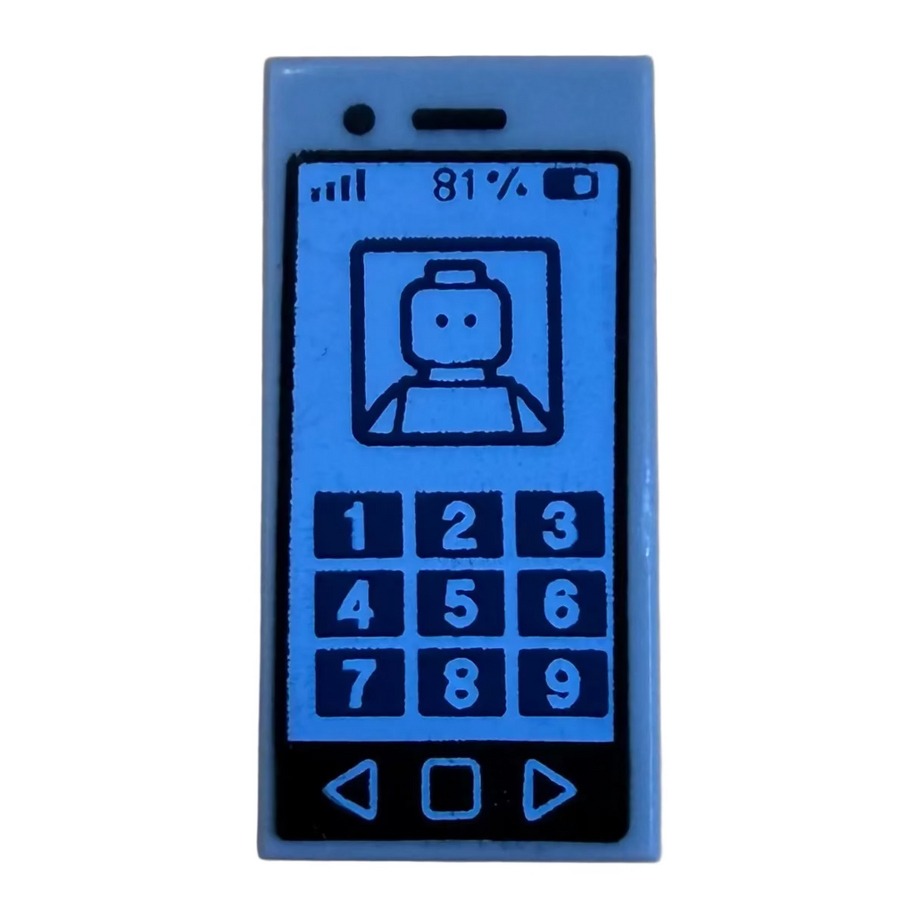 Active Tile Color Phone Tile 1 x 2 with Cell Phone / Smartphone with '81%' and Minifigure on S ...