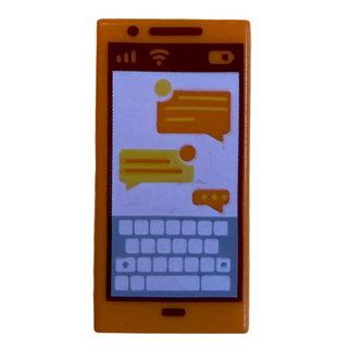 Tile 1 x 2 with Cell Phone / Smartphone Screen with Keyboard and Text Messages Pattern Part# 3069pb0864 Part LEGO® Orange