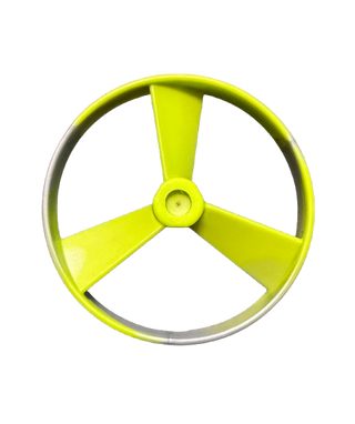 Yellow and gray marbled three-bladed Bionicle spinner with central hub.