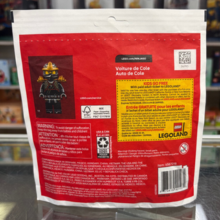 LEGO Ninjago Cole's Car polybag with red packaging displaying a yellow and black ninja minifigure and product details.