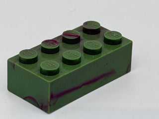 Military Green w/ Dark Red Marbled, 1970's Grangemouth Test 2x4 LEGO® Brick Part LEGO® Variant A