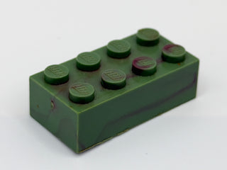 Military Green w/ Dark Red Marbled, 1970's Grangemouth Test 2x4 LEGO® Brick Part LEGO® Variant B