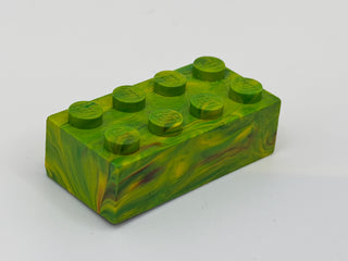 Green & Yellow w/ Red Marbled, 1970's Grangemouth Test 2x4 LEGO® Brick Part LEGO®