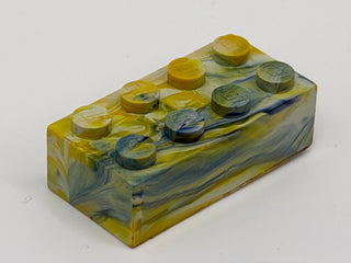 White, Yellow & Blue Marbled, 1970's Grangemouth Test 2x4 LEGO® Brick Part LEGO®
