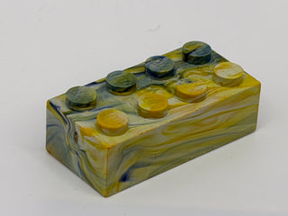 White, Yellow & Blue Marbled, 1970's Grangemouth Test 2x4 LEGO® Brick Part LEGO®