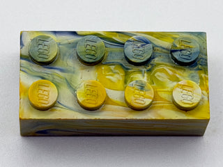 White, Yellow & Blue Marbled, 1970's Grangemouth Test 2x4 LEGO® Brick Part LEGO®