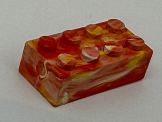 Red, Yellow, & White Marbled, 1970's Grangemouth Test 2x4 LEGO® Brick Part LEGO®