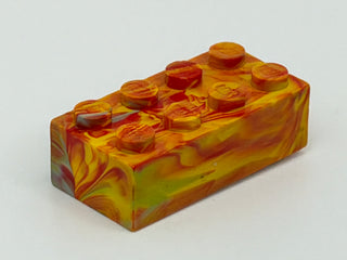 Red, Yellow, & Light Gray Marbled, 1970's Grangemouth Test 2x4 LEGO® Brick Part LEGO®