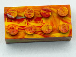 Red, Yellow, & Light Gray Marbled, 1970's Grangemouth Test 2x4 LEGO® Brick Part LEGO®