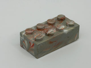 Light Gray w/ Red & White Marbled, 1970's Grangemouth Test 2x4 LEGO® Brick Part LEGO® Variant C - Faint Red Swirls