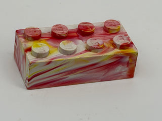 White with Red & Yellow Marbled, 1970's Grangemouth Test 2x4 LEGO® Brick Part LEGO® White with Red & Yellow Swirl