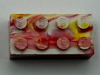 White with Red & Yellow Marbled, 1970's Grangemouth Test 2x4 LEGO® Brick Part LEGO®