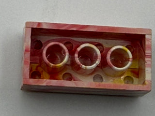 White with Red & Yellow Marbled, 1970's Grangemouth Test 2x4 LEGO® Brick Part LEGO®