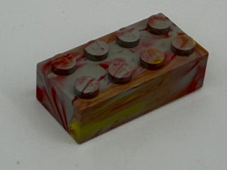 Gray, Red, Yellow, Orange, Marbled, 1970's Grangemouth Test 2x4 LEGO® Brick Part LEGO® Light Gray & Red with Hint of Yellow and/or Orange
