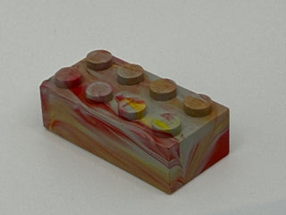Gray, Red, Yellow, Orange, Marbled, 1970's Grangemouth Test 2x4 LEGO® Brick Part LEGO® Light Gray & Red with more prominent Yellow and/or Orange